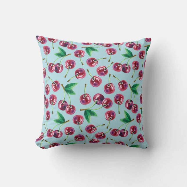 Coussin Cerises d'aquarelle modernes : Motif de baies jute (Recto)