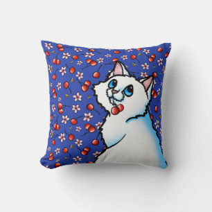 Coussin Cerises de chat blanc Lancer l'oreiller
