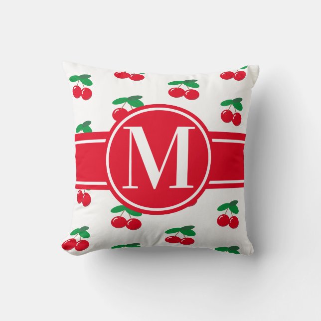 Coussin Cerises Fruit Rouge Motif Monogramme Black Thon Pi (Recto)