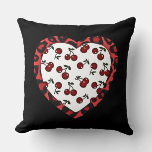 Coussin Cerises RAB Empreinte de léopard Heart Rockabilly