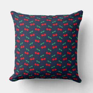Coussin Cerises rouges mignonnes d'été bleu marine et roug