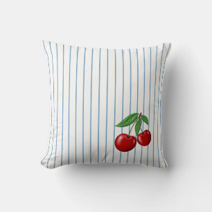 Coussin Cerises rouges sur les Motifs de bandes bleues
