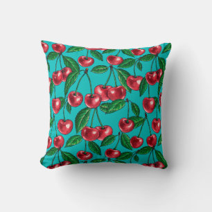Coussin Cerises rouges sur turquoise