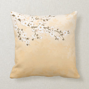 Coussin Cerisier Fleur Beige Crème Asie Floral
