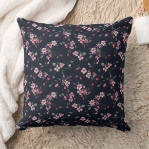 Coussin Cerisiers roses fleuris sur un motif bleu marine