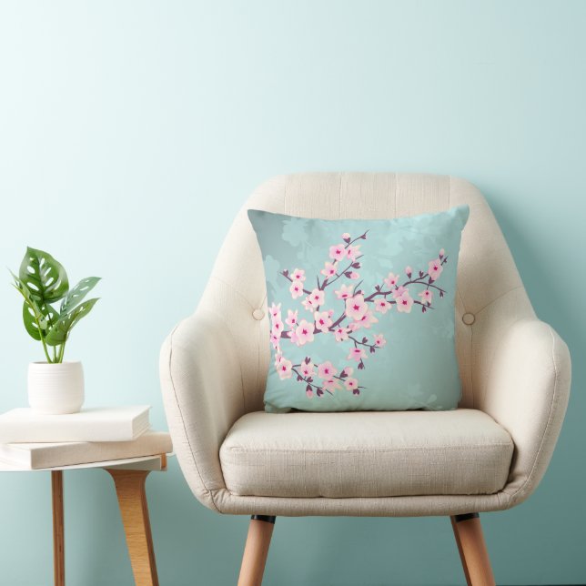 Coussin Cerisiers Turquoise Monogramme (Chaise)