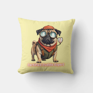 Coussin Certified Cuddle Expert Throw Pillow – Cute Pug