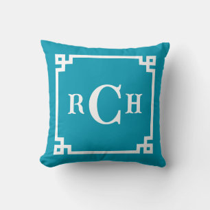 Coussin Cerulean Reverse Chinoiserie Grec Clé Monogramme