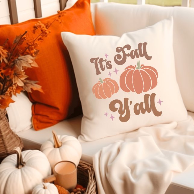 Coussin C'est Automne Y'all Super Citrouille rétro (Créateur téléchargé)