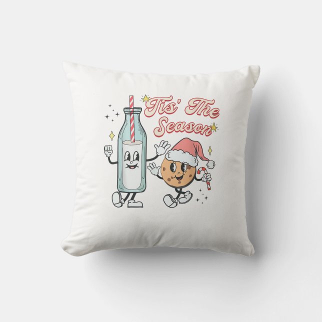 Coussin C'est la saison de Noël rétro lait et biscuits (Recto)