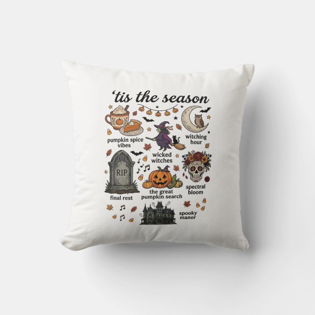 Coussin C'est la saison Halloween Sorcière Citrouille Crân (Recto)