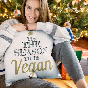 Coussin 'C'est la saison pour être Vegan noir et or texte