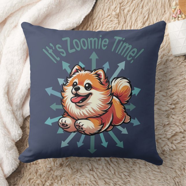 Coussin C'est le temps Zoomie Pomeranian (Couverture)