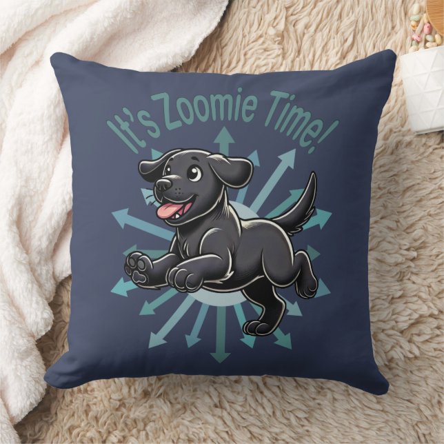 Coussin C'est l'heure de Zoomie Black Lab (Couverture)