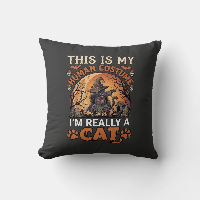 Coussin C'est Mon Costume D'humain Réellement Chat Hallowe (Recto)
