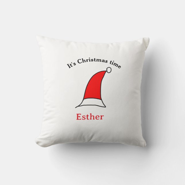 Coussin C'est Noël heure Père Noël rouge casquette nom sim (Recto)