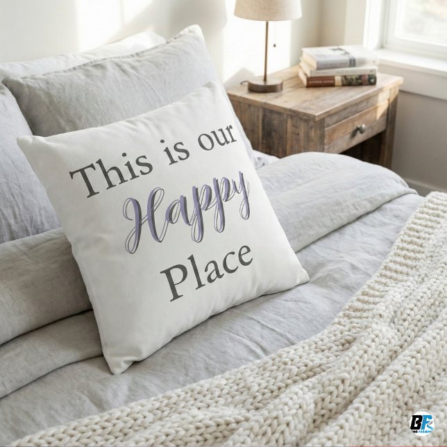 Coussin C'est Notre Endroit Heureux Écriture Moderne Lavan (Créateur téléchargé)