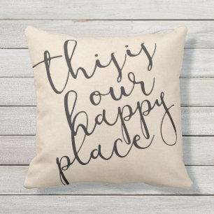 Coussin C'est notre endroit heureux Tissu de coton Texturé