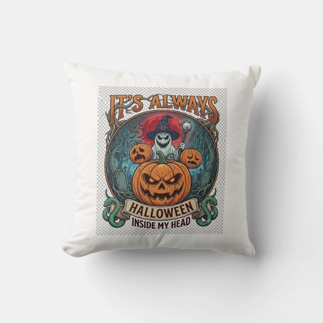 Coussin Cest Toujours Halloween Dans La Tête Citrouille Fa (Recto)