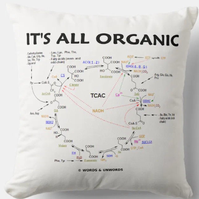 Coussin C'est tout cycle biologique Krebs cycle Citric Aci (O-Chem attitude throw pillow with the Krebs cycle (ctiric acid cycle, tricarboxlylic acid cycle))