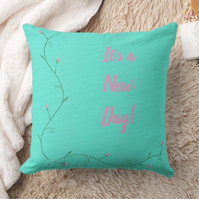 Coussin C'est un nouveau jour, bourgeons de fleurs roses o (Couverture)