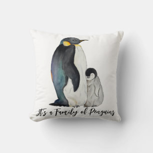 Coussin C'est une famille de pingouins en aquarelle