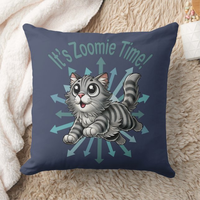 Coussin C'est Zoomie Time Grey Tabby Cat (Couverture)