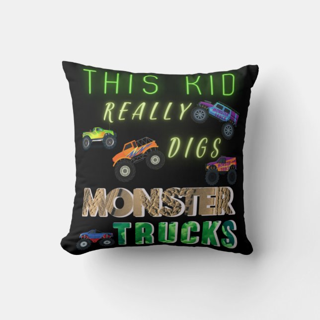 Coussin Cet Enfant A Vraiment Digéré Des Camions Monster (Recto)