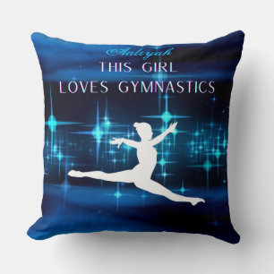 Coussin Cette Fille Aime La Gymnastique Noire, Bleu, Blanc