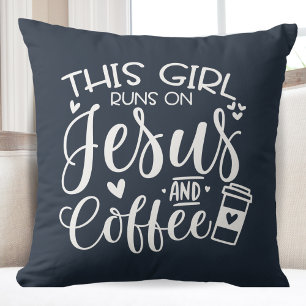 Coussin Cette fille tourne sur Jésus et Café