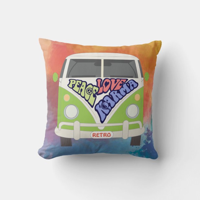 Coussin Cette vidéo des années 1970 hippy van, Peace, Love (Recto)