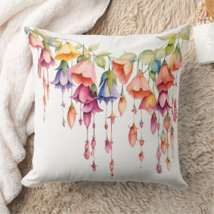 COUSSIN CHAÎNE DE JOLIES FLEURS COULEUR EAU