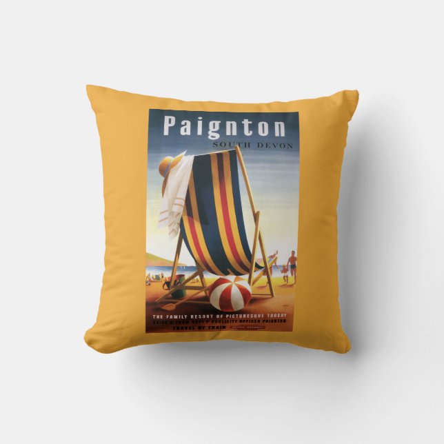 Coussin Chaise de plage de chemins de fer et affiche (Recto)