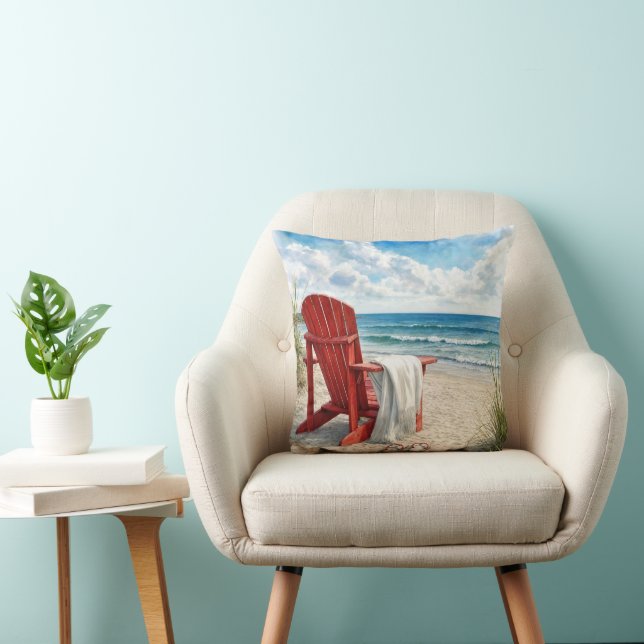 Coussin Chaise de plage rouge Adirondack avec tongs (Chaise)