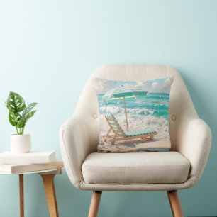 Coussin Chaise Lounge Sur Sable Blanc