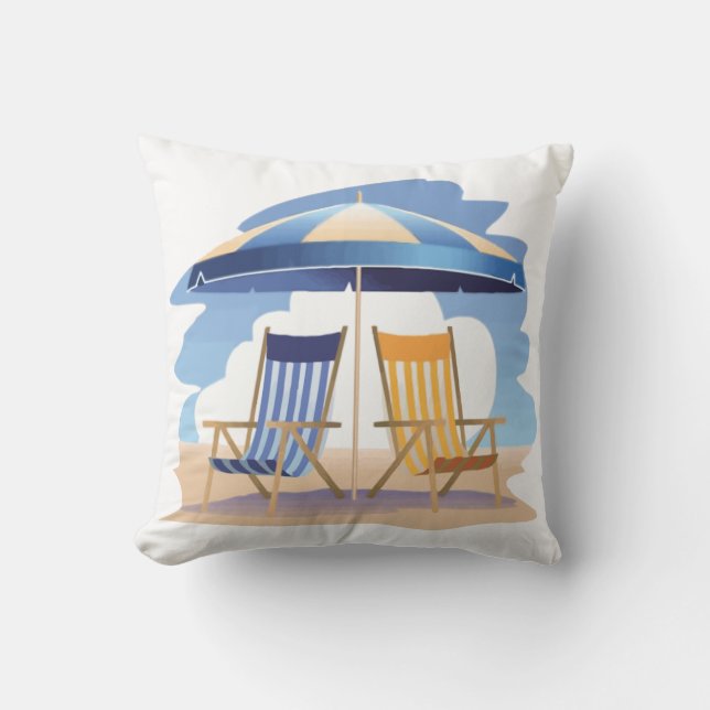 Coussin Chaises et parapluie de plage bleus et jaunes (Recto)