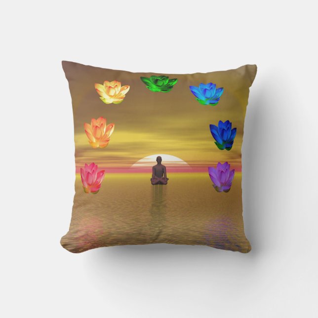 Coussin Chakras, rouge, orange, jaune, vert, turquoise, (Recto)