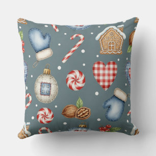 Coussin Chalet d'hiver - Mitaines, pain d'épice & friandis