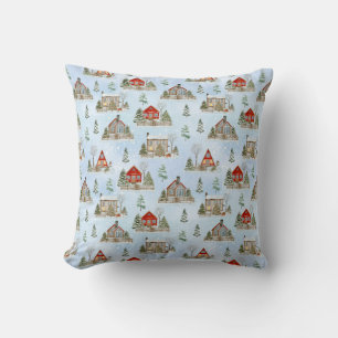 Coussin Chalet hiver neige Fir Trees Noël