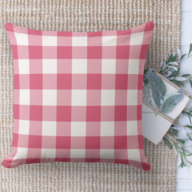 Coussin Chalet plat Farmhouse Pink & White Buffalo (Modern farmhouse throw pillow pink and white buffalo plaid couch pillow )