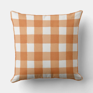 Coussin Chalet rustique Ferme Cottage Orange Blanc Chèque