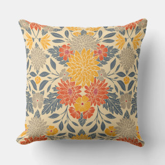Coussin Chaleureux Jaune, Orange & Bleu Floral