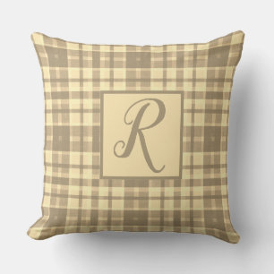 Coussin Chaleureux monogramme moderne beige et marron