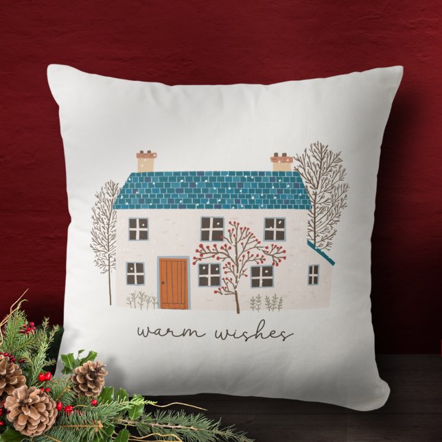Coussin Chaleureux souhaits Cosy Maison de vacances Noël (Créateur téléchargé)