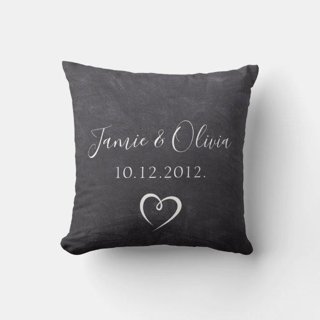 Coussin Chalkboard Couple noms date Mariage (Recto)