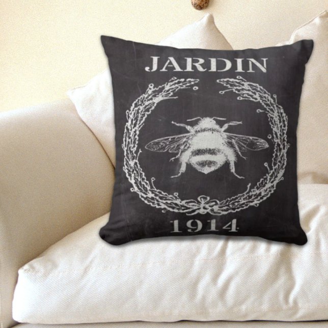 Coussin chalkboard de la ferme française abeille vintage (french country farmhosue chalkboard vintage bee throw pillow)