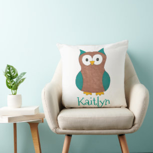 Coussin Chambre Brown Wise Blue Owl Bird Personnalisée