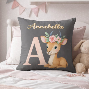 Coussin Chambre de bébé animal lettre A aquarelle mignonne