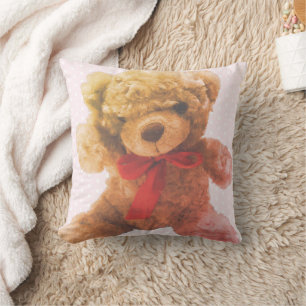 Coussin Chambre de bébé avec ours en peluche rose vintage