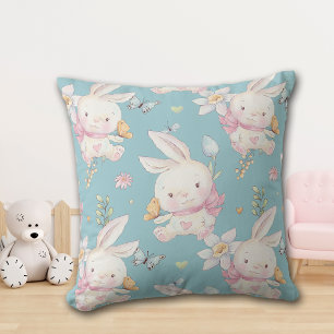 Coussin Chambre de bébé Lapin Blanc et Papillons